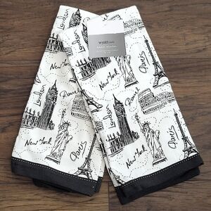 🆑️ CLEARANCE Iconic Monuments Kitchen Towels Set Of 2 Black And White